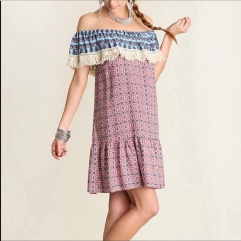 Umgee Off the Shoulder Fringe Dress